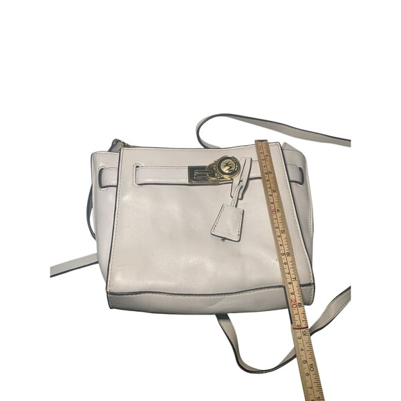 Michael Kors Crossbody Bag Womens White Leather Lock Adjustable Strap Purse Gold - Picture 5 of 9